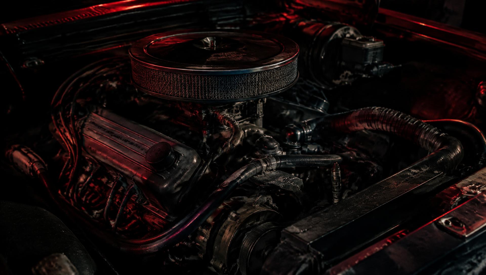 Gasoline V8 engine bay under the hood